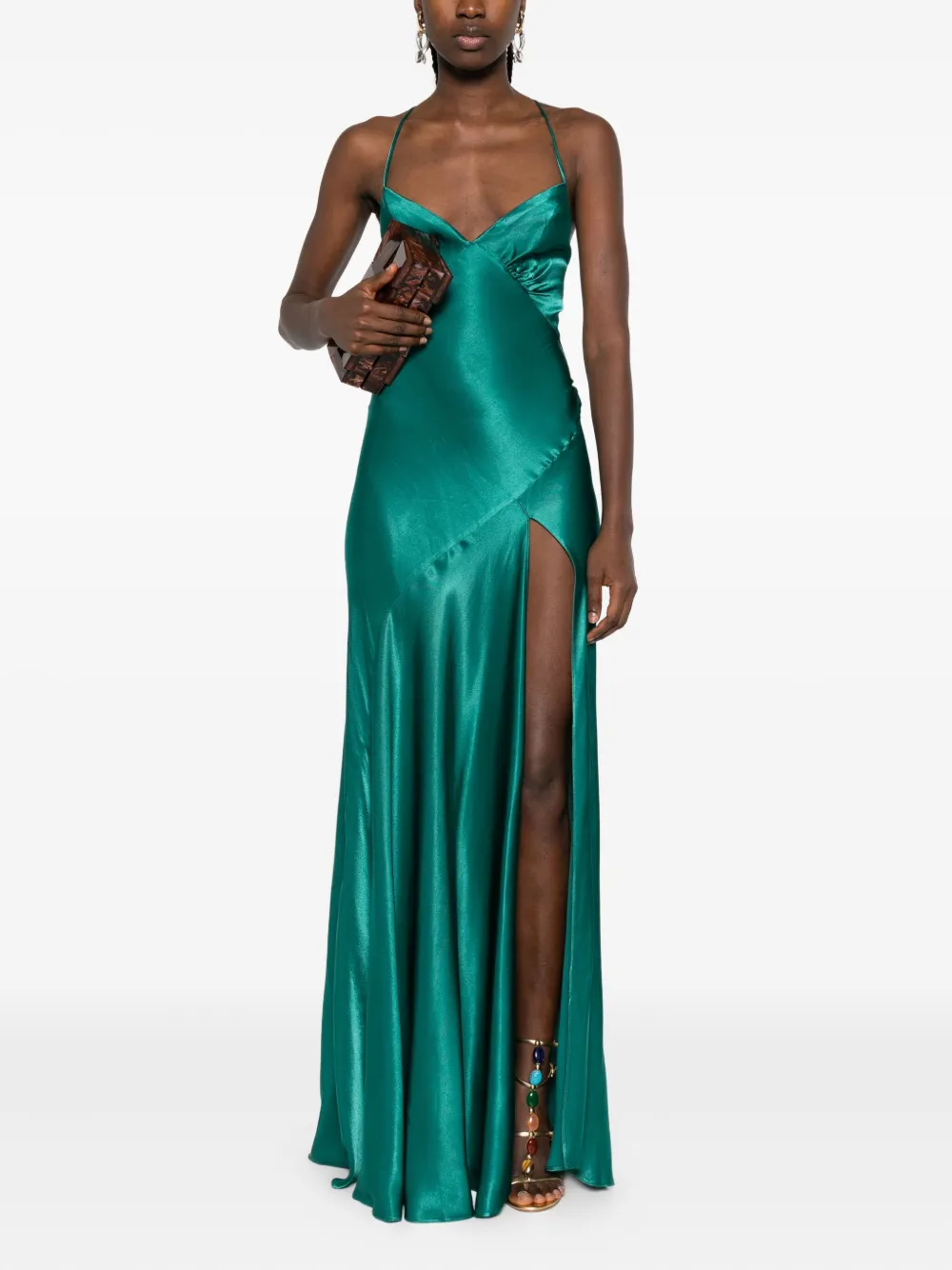 ROSERRY cross-back satin maxi dress - Groen