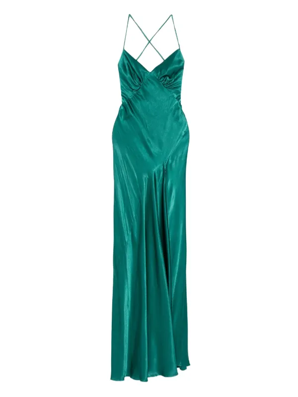 ROSERRY cross-back Satin Maxi Dress | Green | FARFETCH