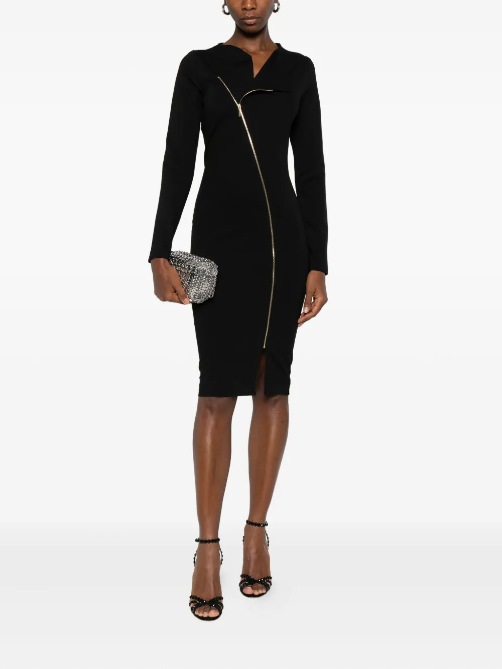 ROSERRY Chelsea asymmetric-zip-fastening midi dress - Zwart