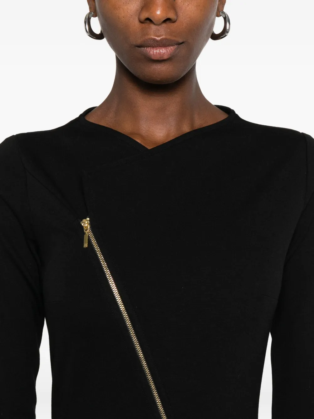 ROSERRY Chelsea midi-jurk met asymmetrische rits Zwart