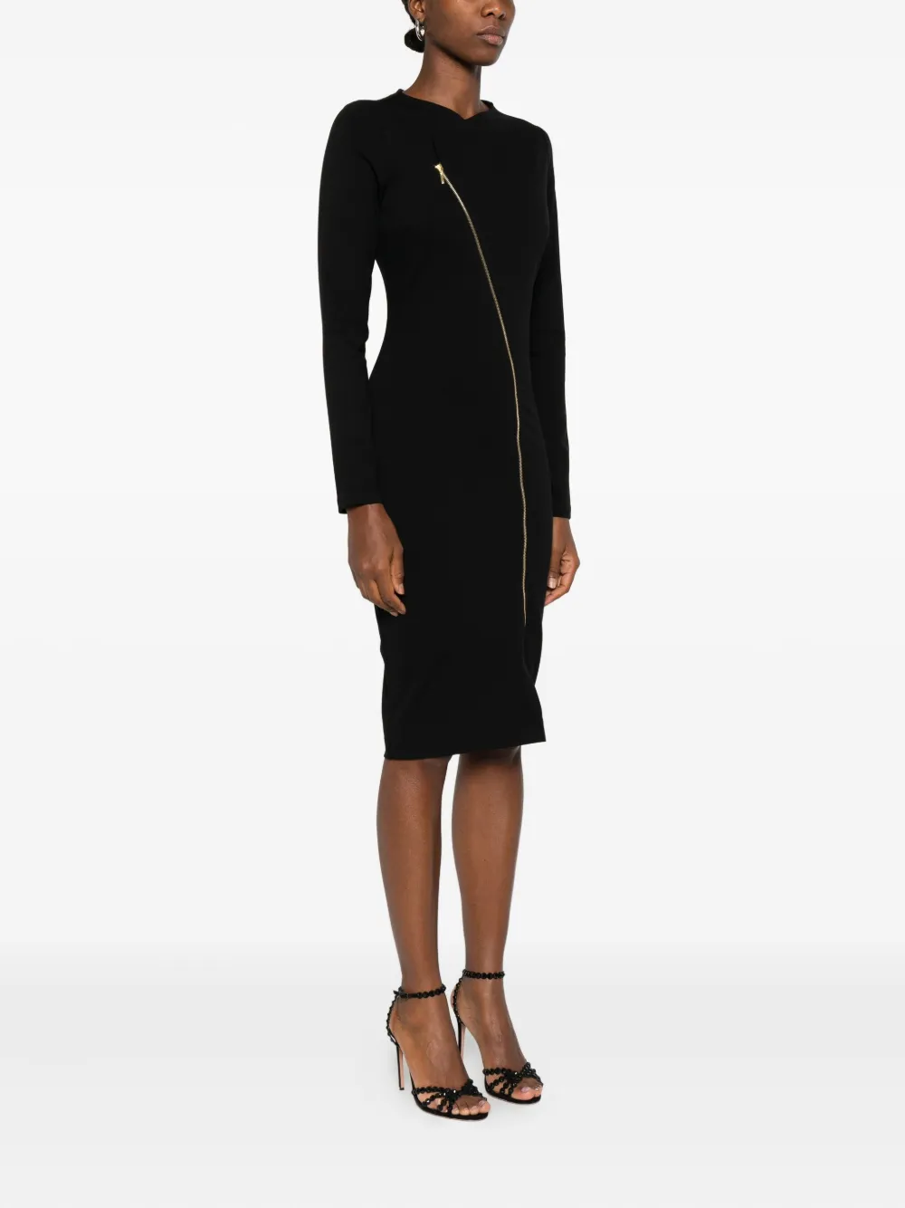 ROSERRY Chelsea midi-jurk met asymmetrische rits Zwart