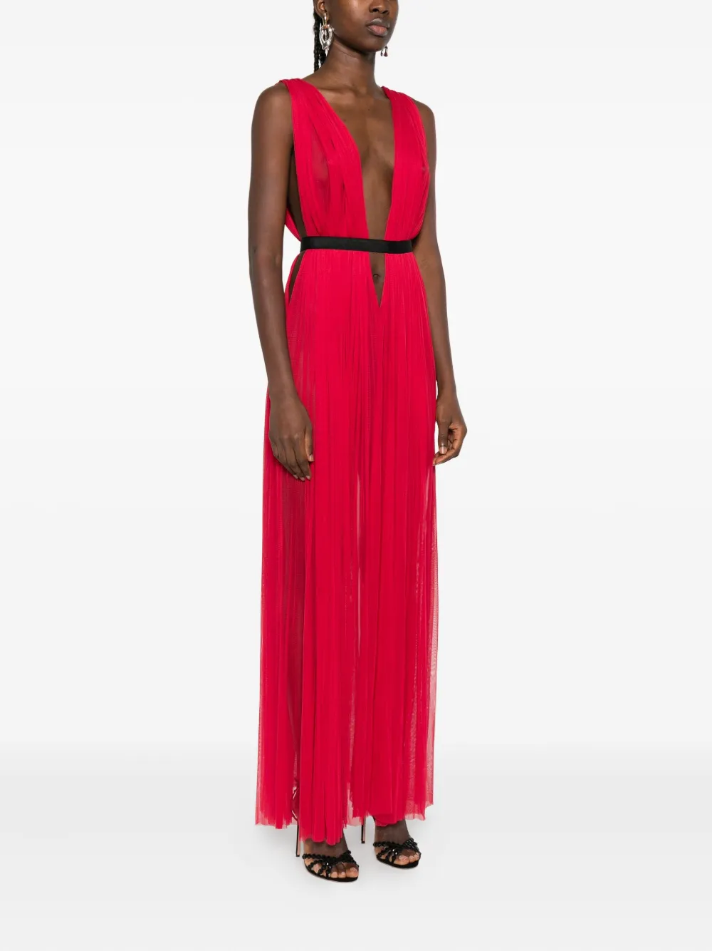 Roserry Santorini Pleated V-neck Maxi Dress In Red