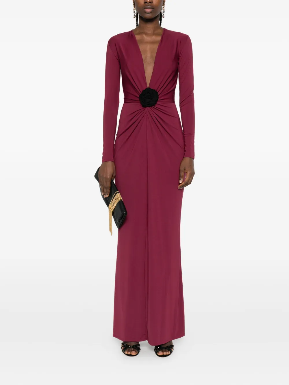 ROSERRY Mallorca flower-embellished twist-front maxi dress - Rood