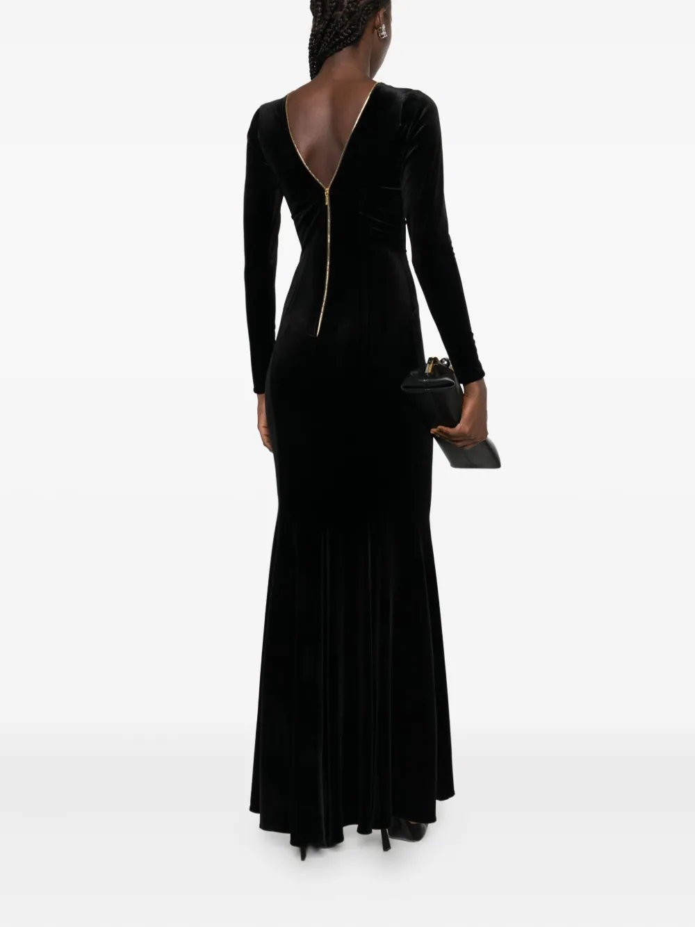 Roserry Mock-neck Long-sleeve Maxi Dress In Black
