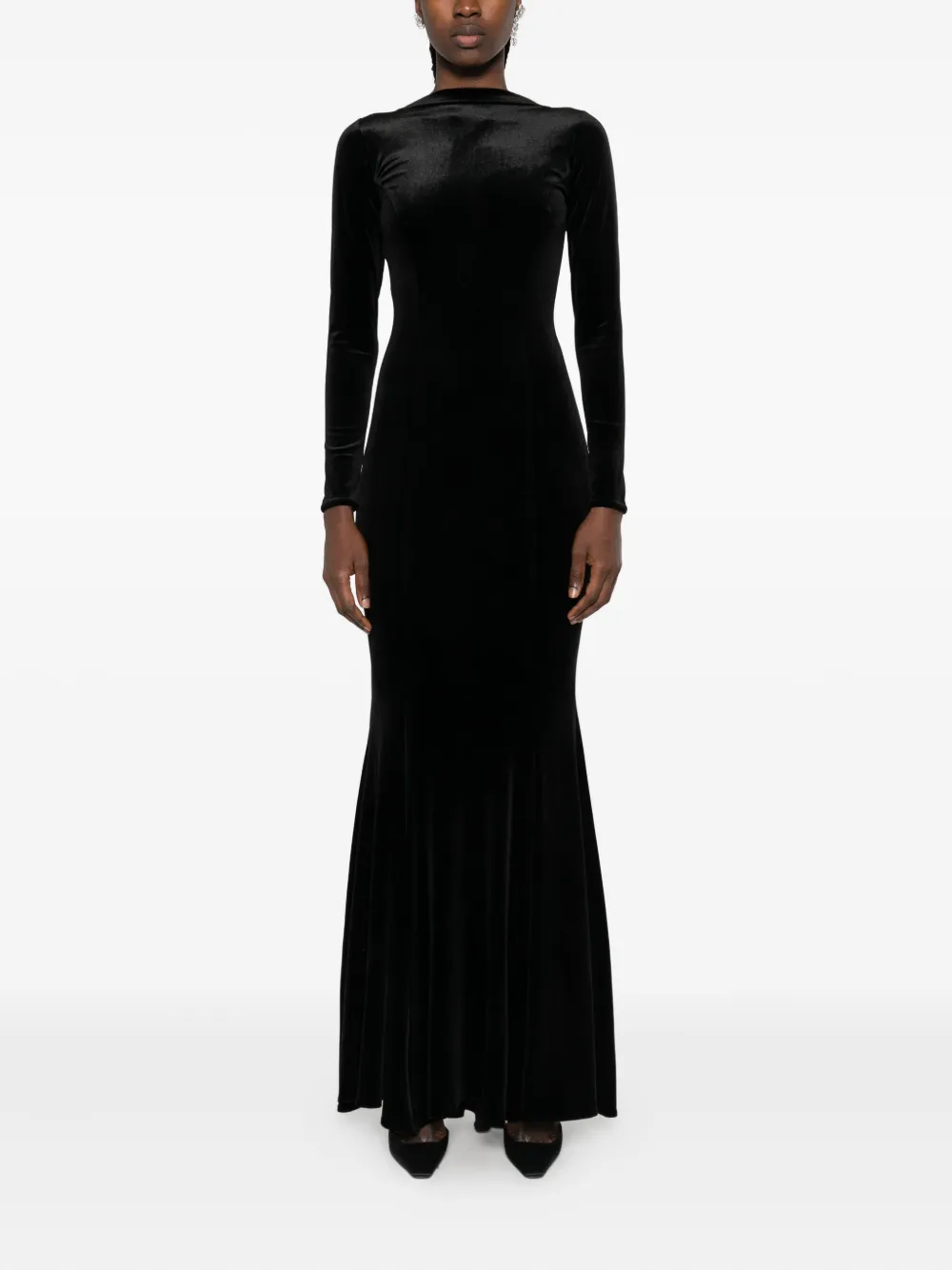 Roserry Mock-neck Long-sleeve Maxi Dress In Black