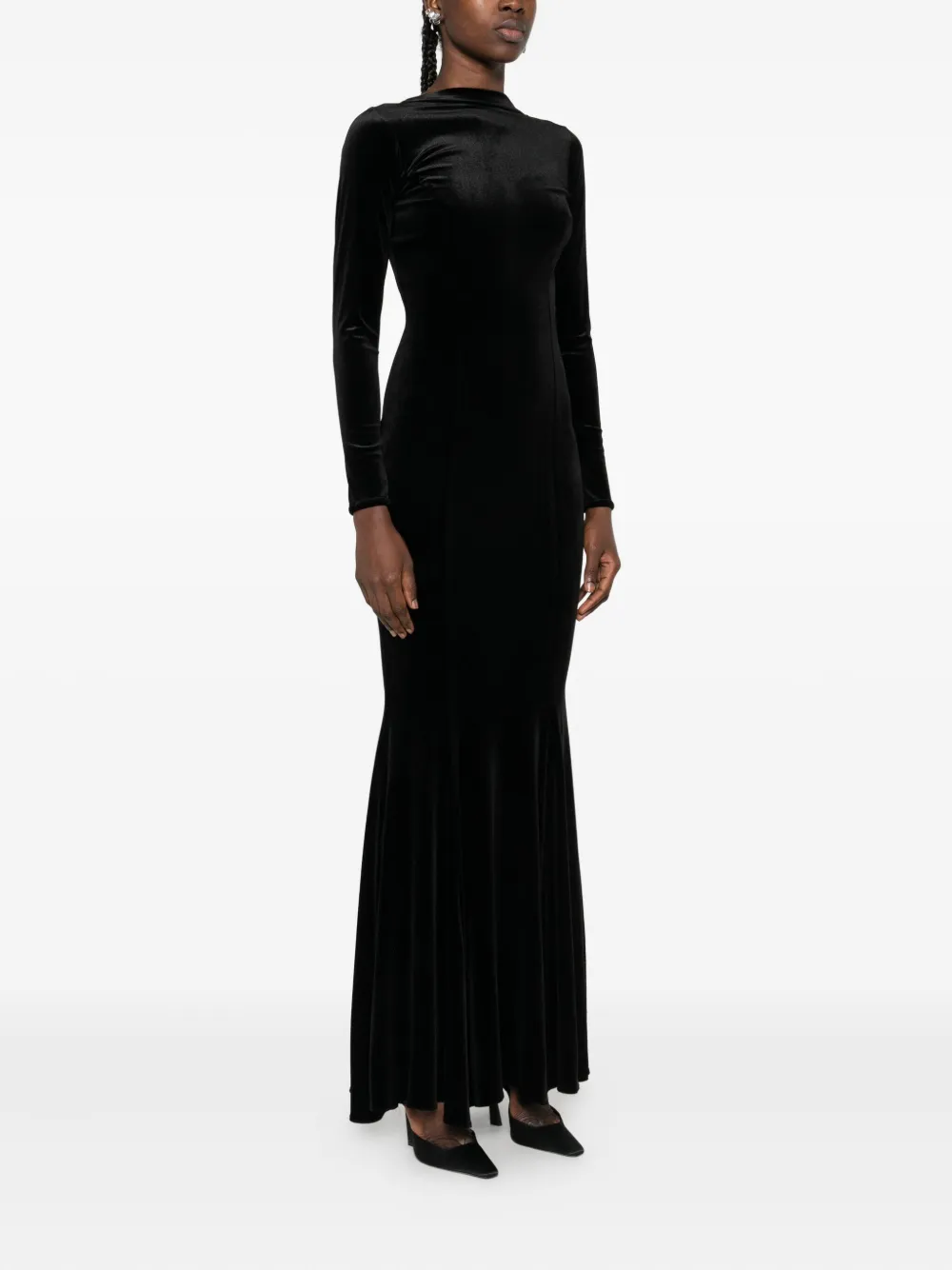 Roserry Mock-neck Long-sleeve Maxi Dress In Black