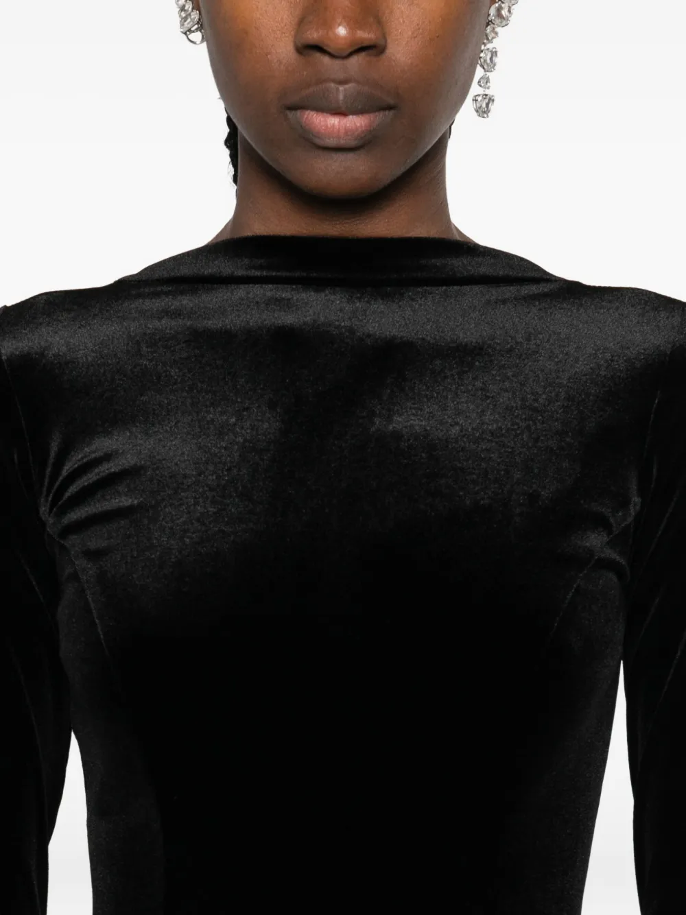 Roserry Mock-neck Long-sleeve Maxi Dress In Black