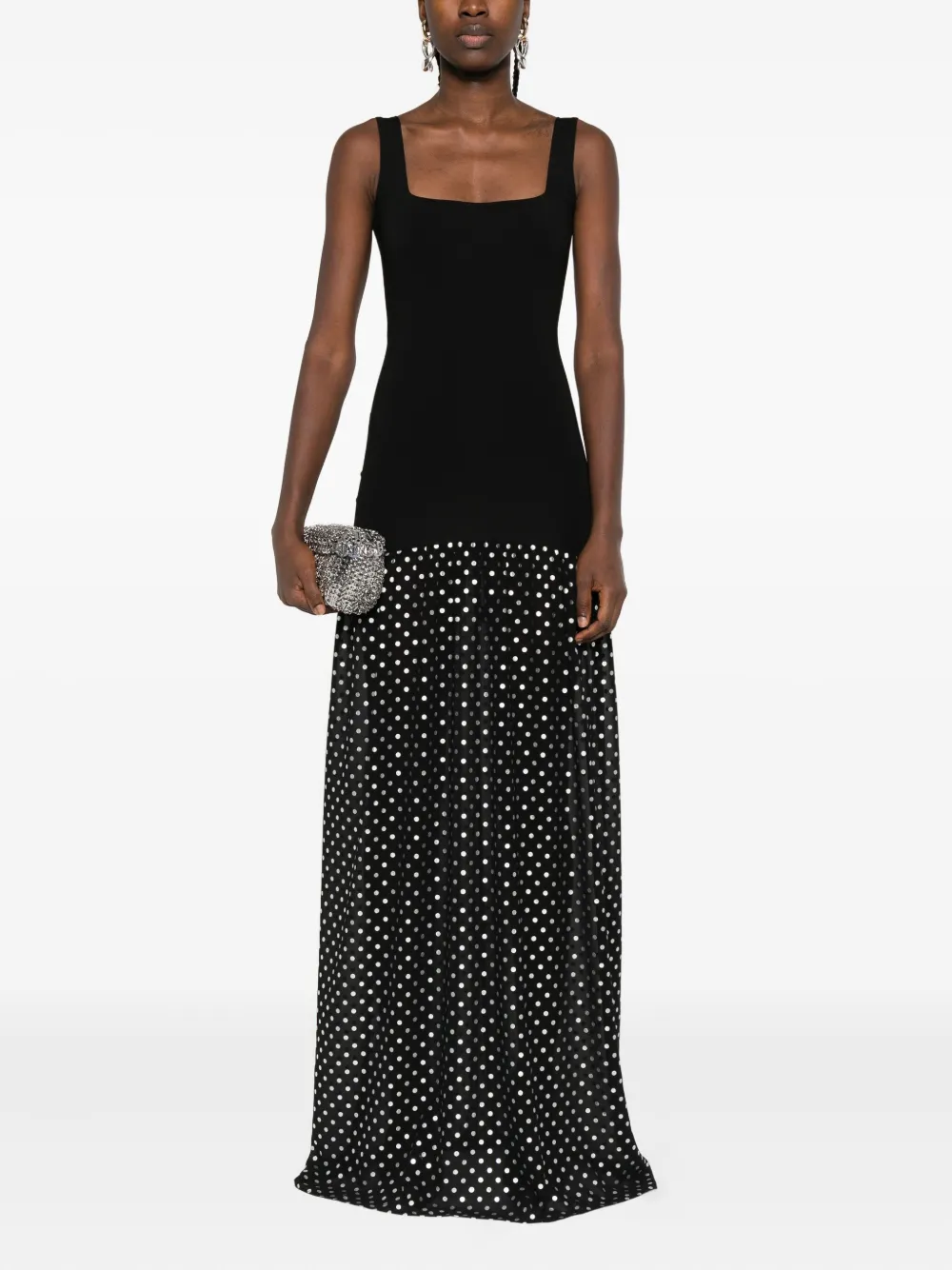 ROSERRY polka-dot square-neck maxi dress - Zwart