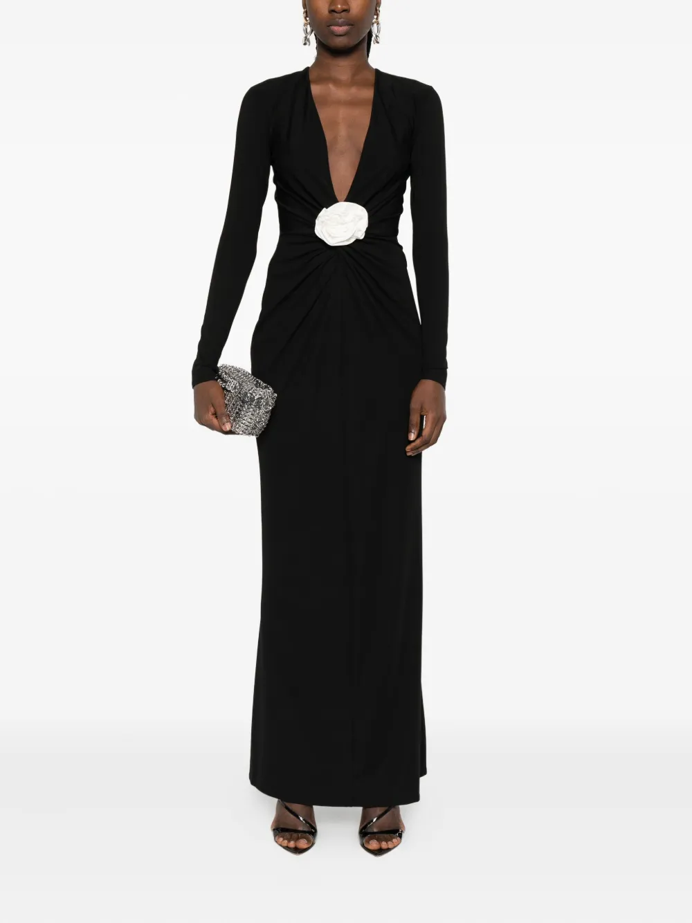 ROSERRY rose-embellished maxi dress - Zwart