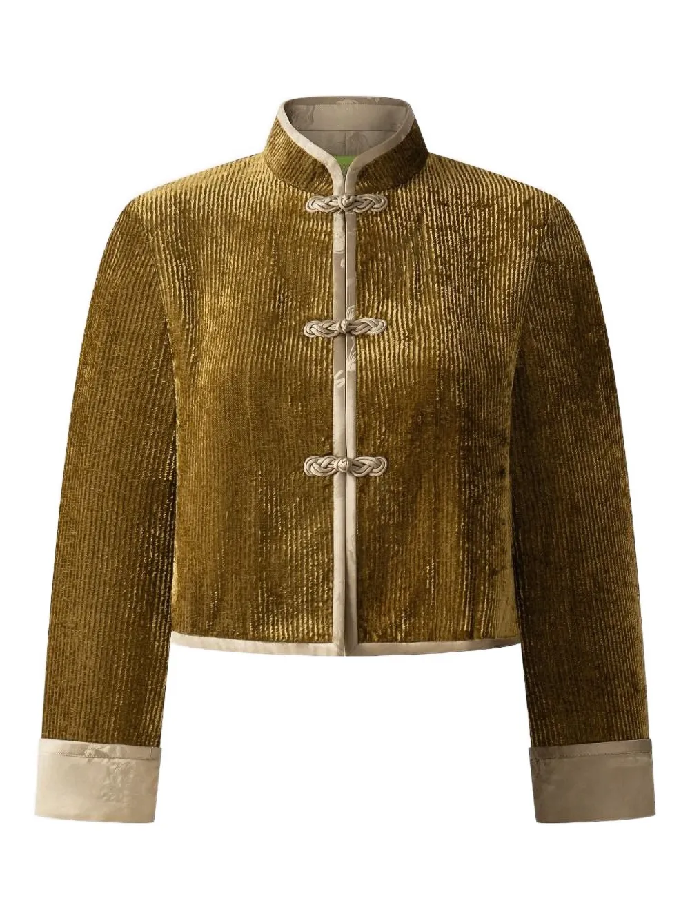 velvet ribbed mandarin-collar jacket