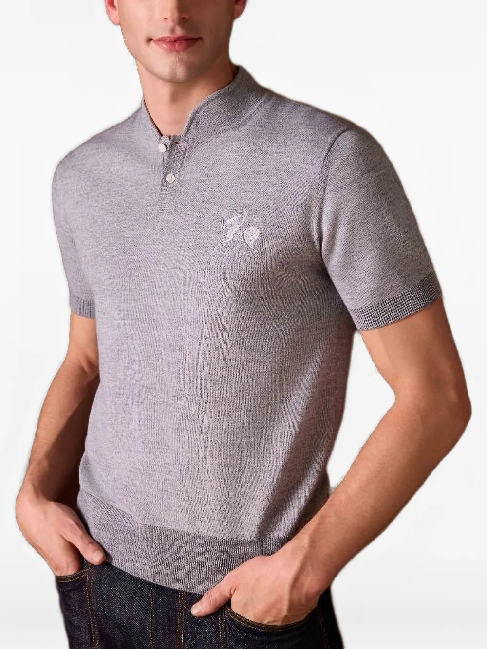 Shanghai Tang Horse-emblem Wool Polo Shirt In Gray