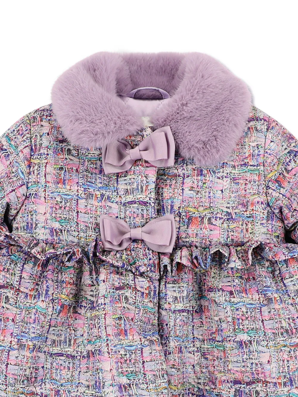 Angel's Face Faux-fur Bow-detail Coat In Purple