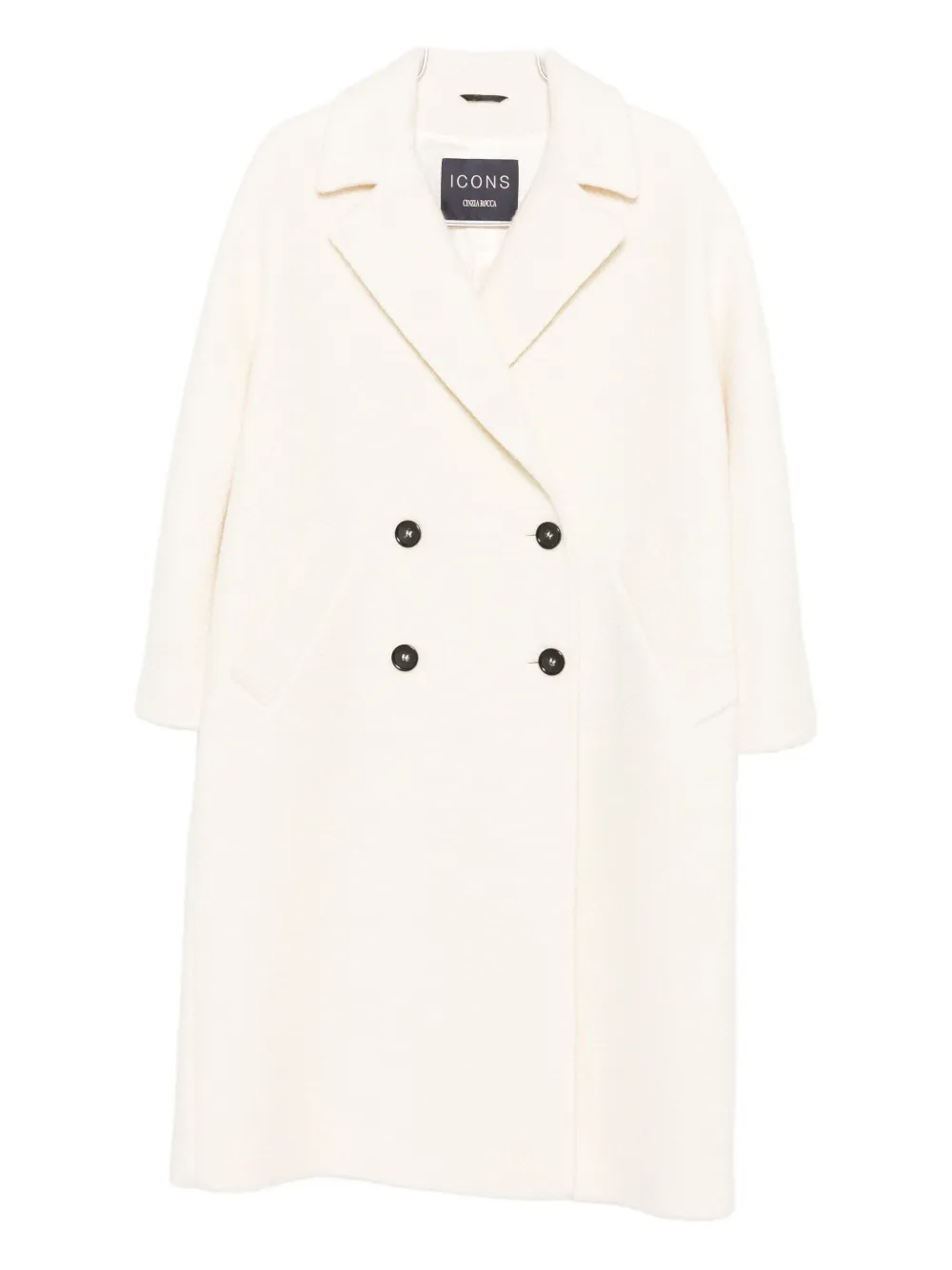 Cinzia Rocca Long Double-breasted Coat In Wool In White