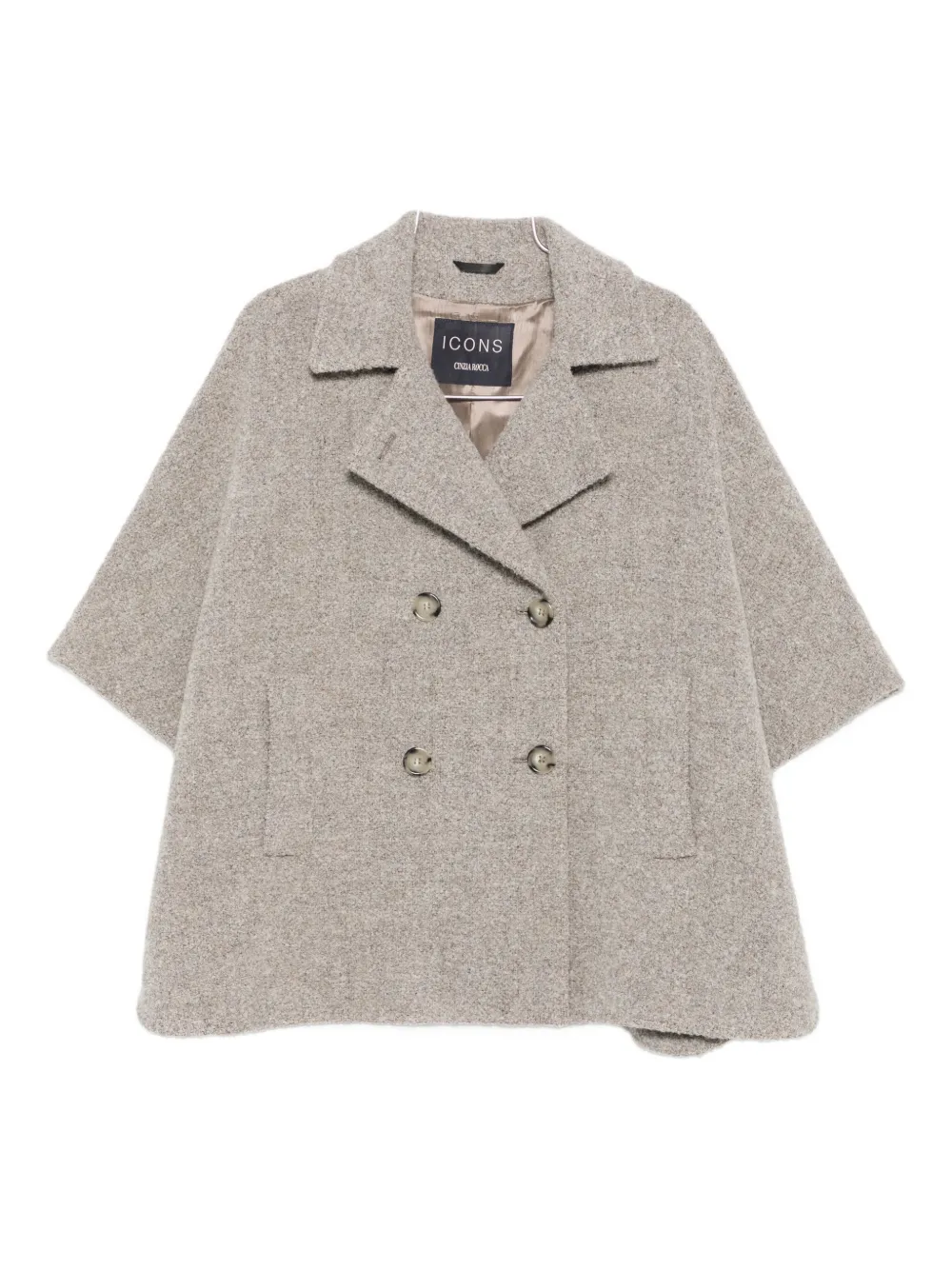 Cinzia Rocca Boxy Grey Cape Coat With Double-breasted Front In Gray