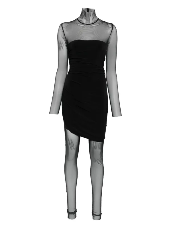 knee length dresses for ladies LONG SLEEVE DIANA GOWN + LEGGING W/ FOOTIE  Black/Black Mesh  Norma Kamali