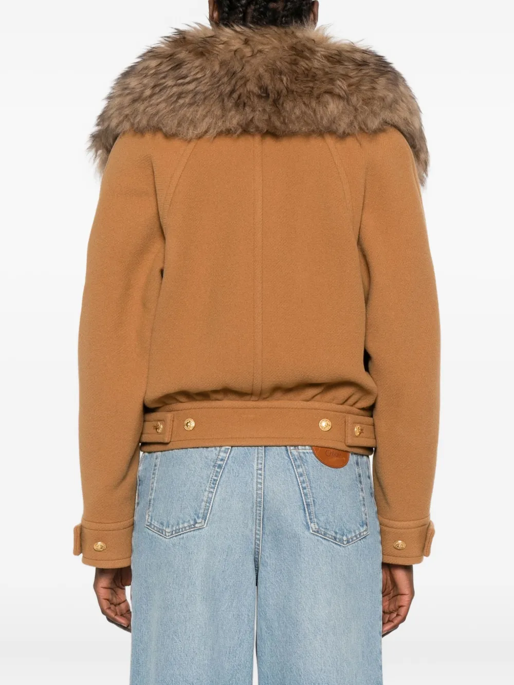 Chloé Wool Blend Jacket Fur Collar In Gold