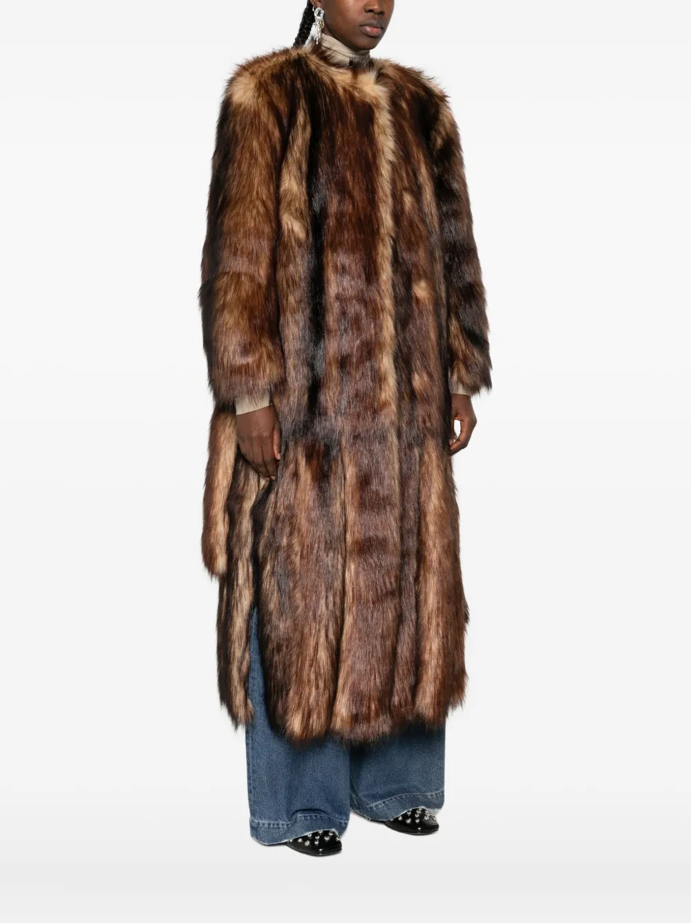 Simone Rocha Jas van imitatiebont en met ceintuur Bruin