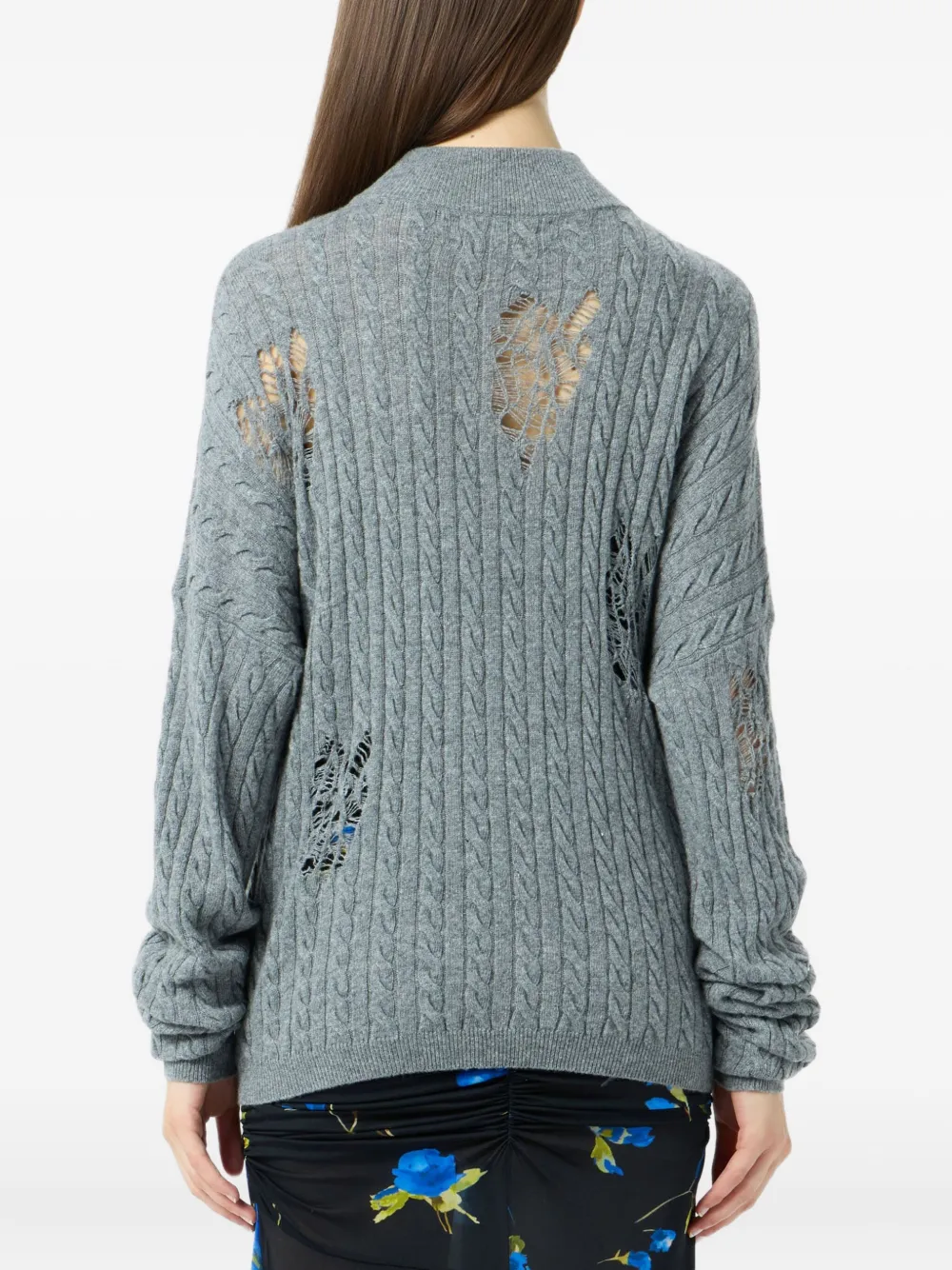Blumarine Cable-knit Distressed Sweater In Gray