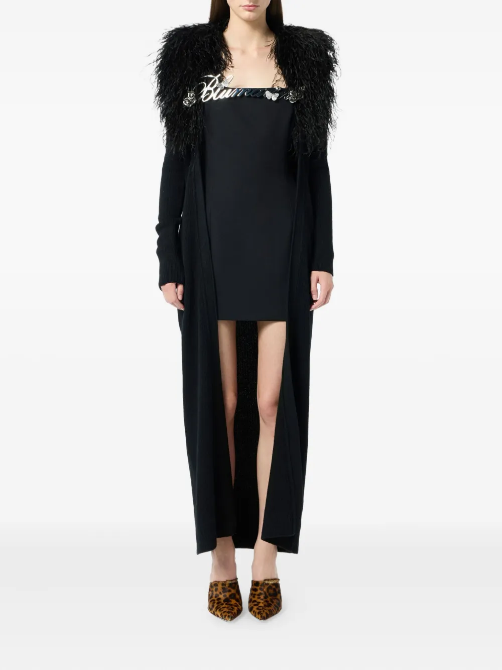 Blumarine Logo-rose-embellishment Mini Dress In Black