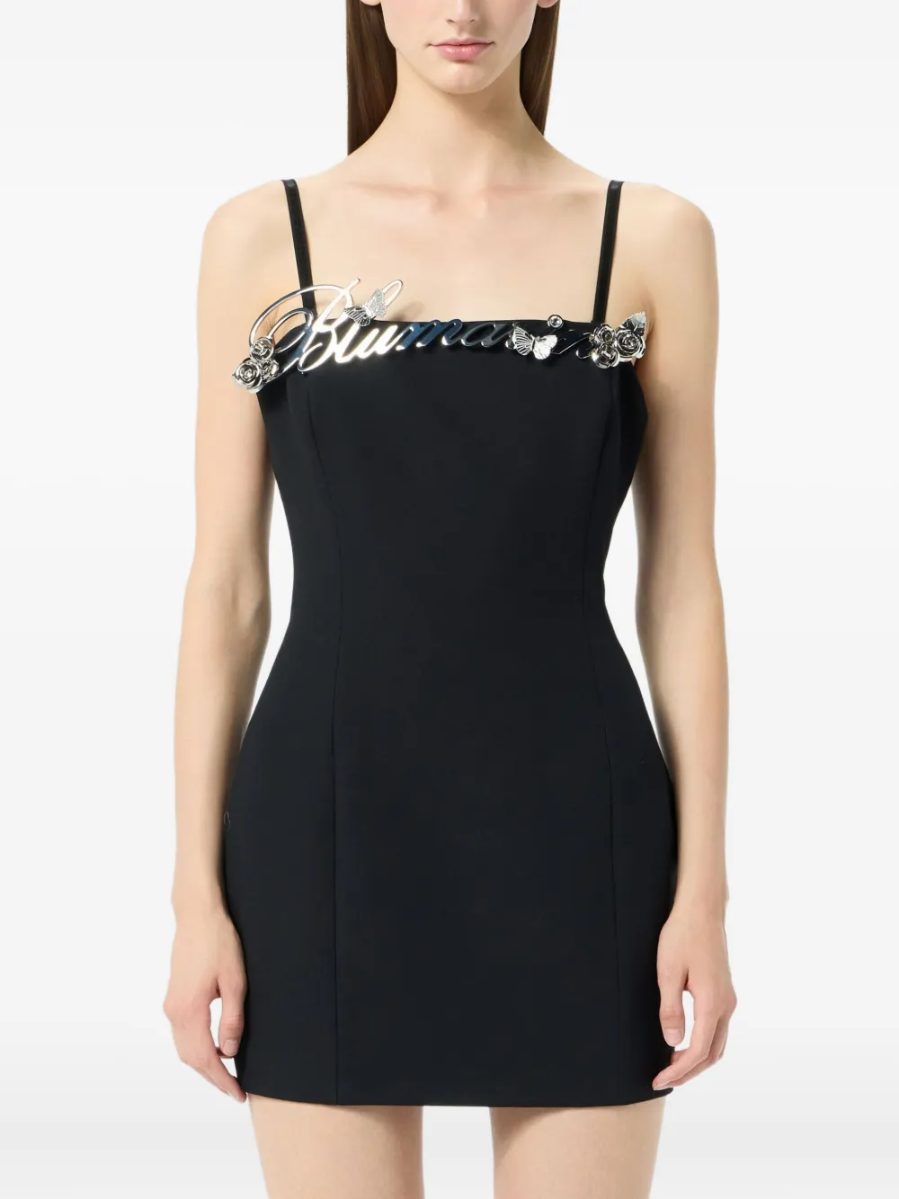 Blumarine Logo-rose-embellishment Mini Dress In Black