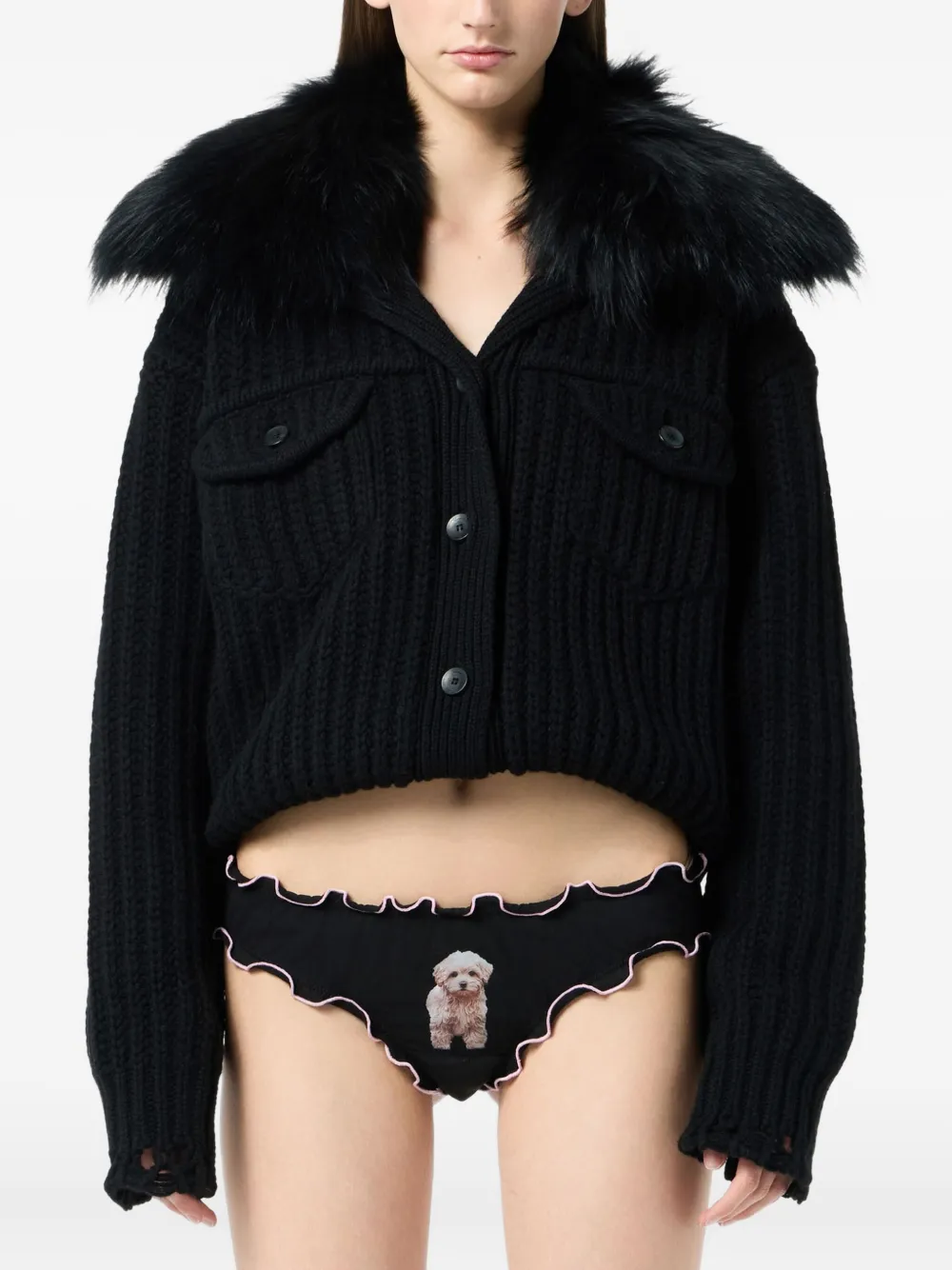 Blumarine Slip met ruches en puppyprint Zwart