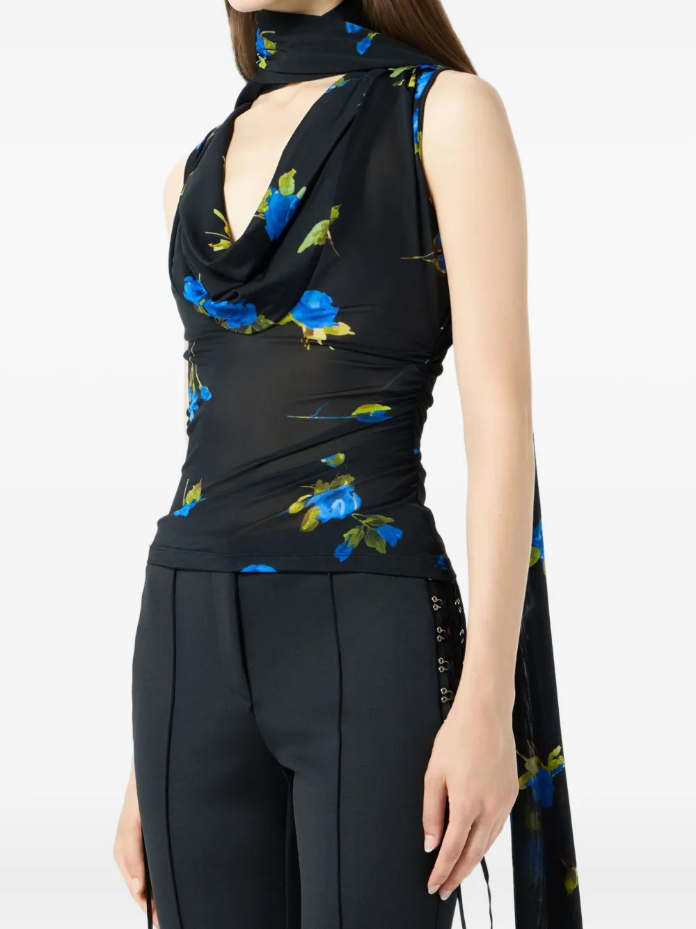 Blumarine Top met V-hals en bloemenprint Blauw