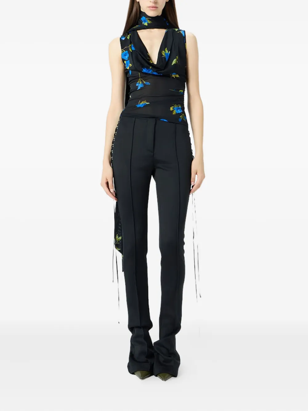 Blumarine Top met V-hals en bloemenprint Blauw