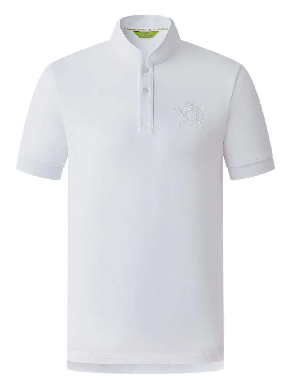 horse-embroidered mandarin-collar polo shirt