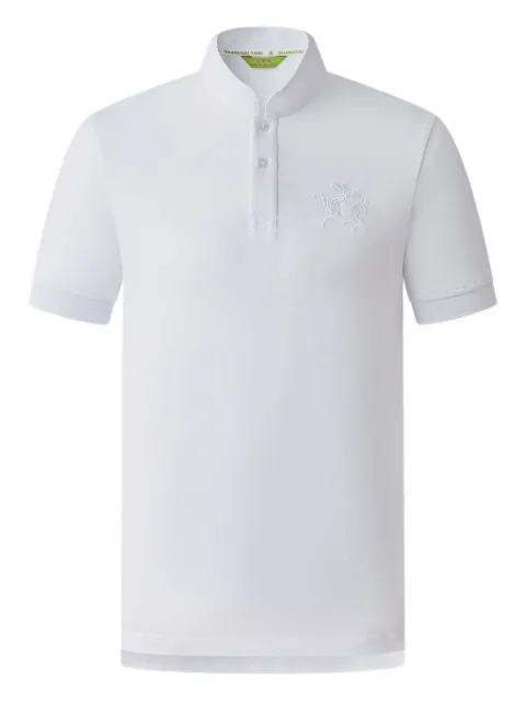 Shanghai Tang horse-embroidered mandarin-collar polo shirt