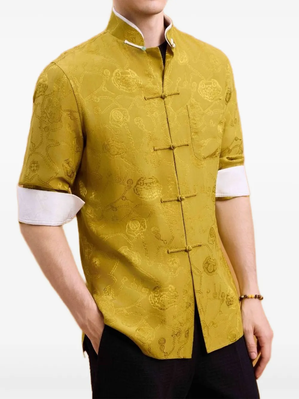 jacquard mandarin-collar shirt
