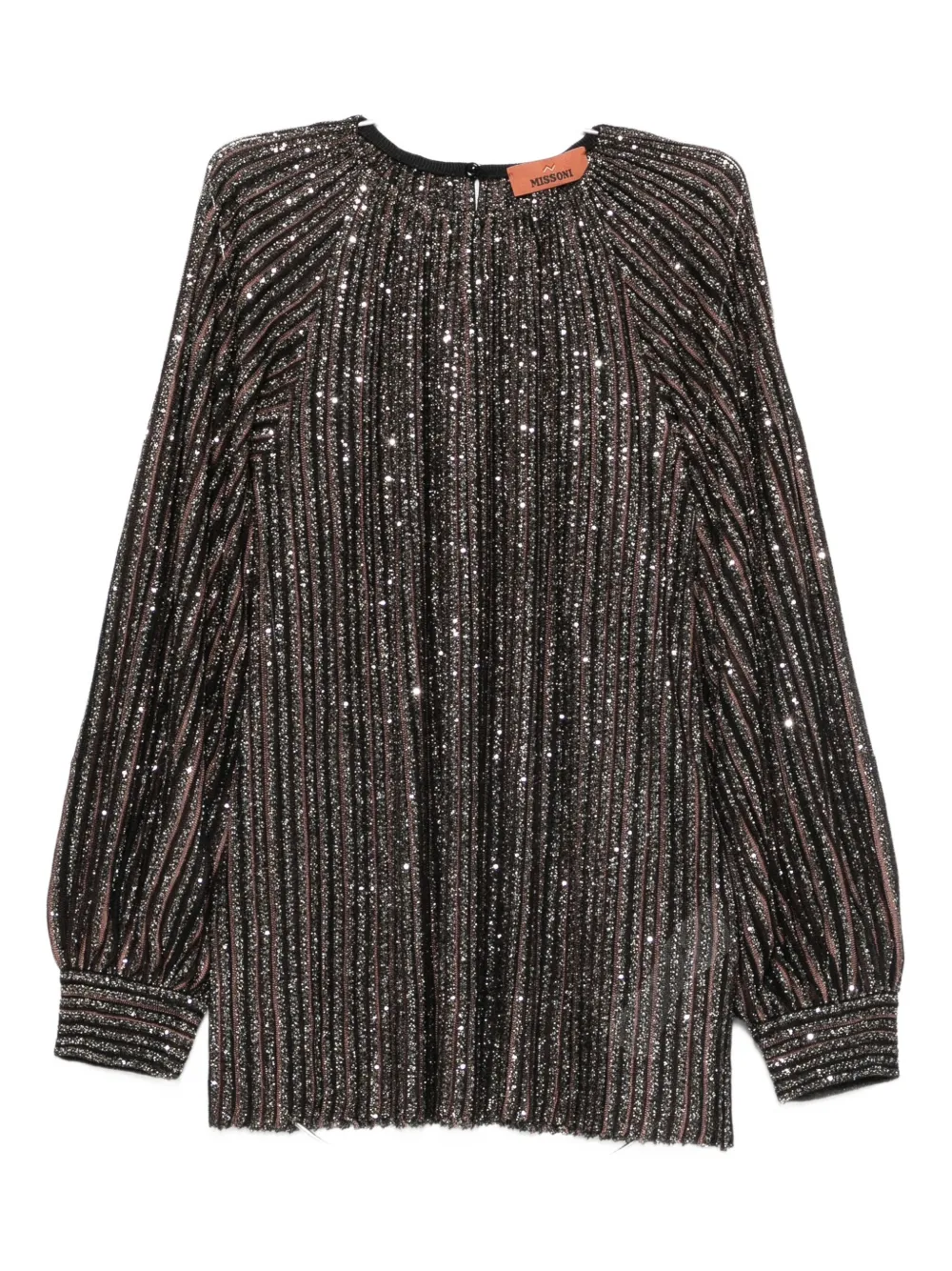 Missoni Sequin-embellished Striped Metallic Crochet-knit Blouse In Brown