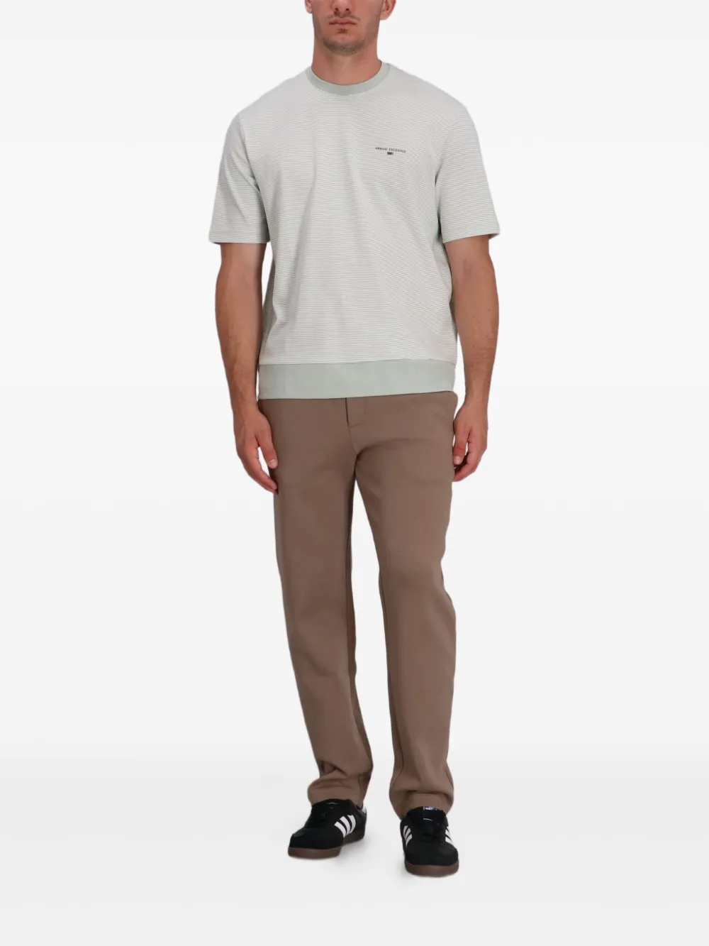 Armani Exchange Gestreept T-shirt met logoprint - Grijs