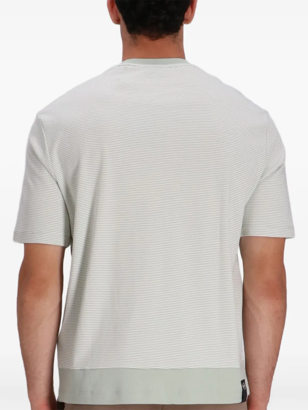 Armani Exchange Striped-pattern Logo-print T-shirt In Gray