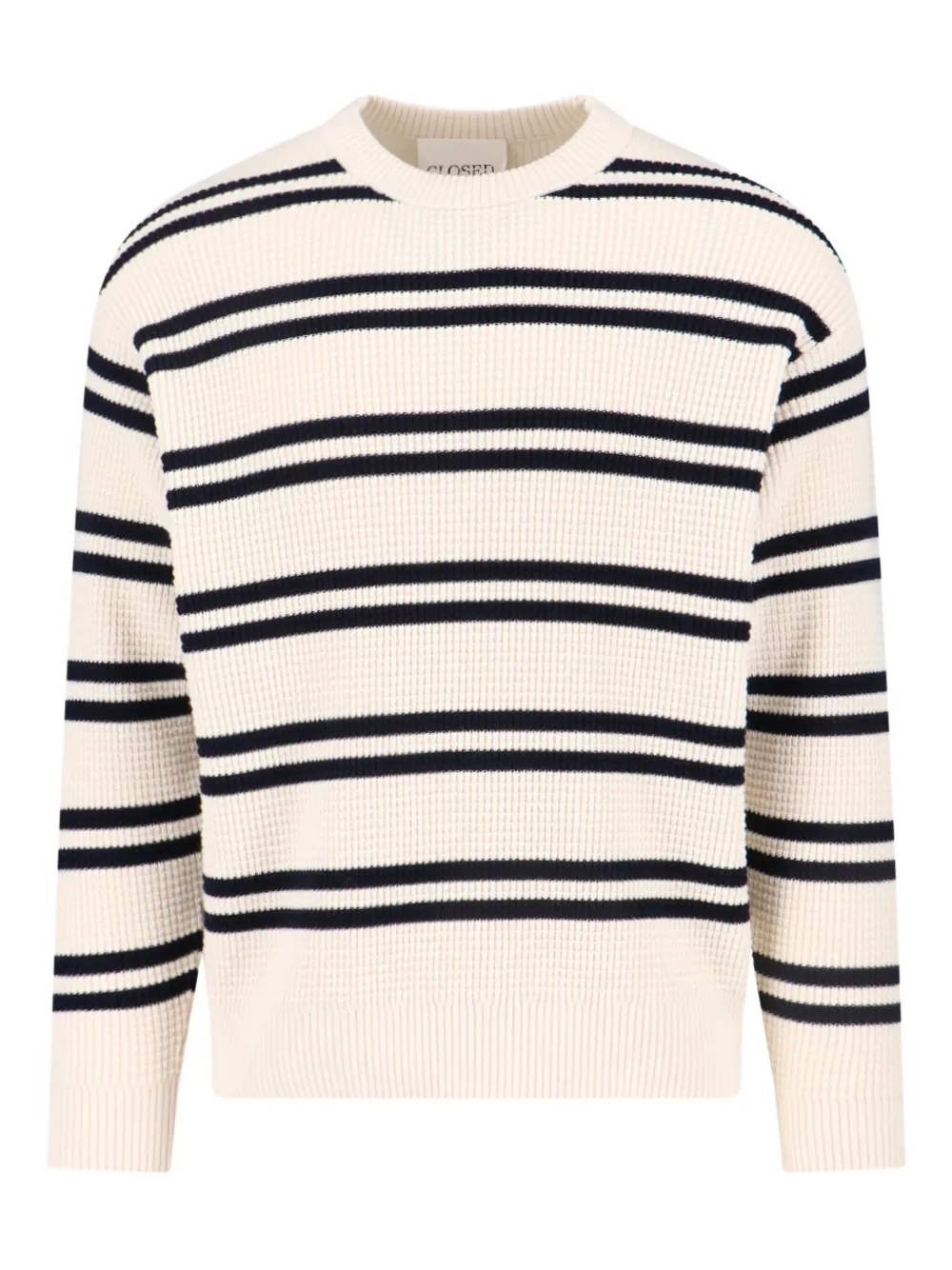 Closed striped waffle-knit sweater Beige