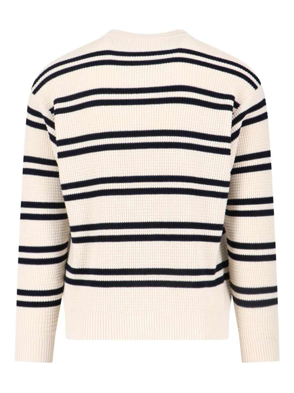 Closed striped waffle-knit sweater - Beige