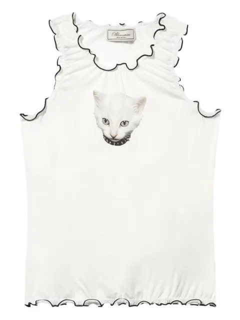 Blumarine cat-print ruffled T-shirt