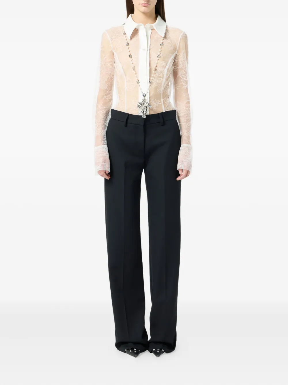 Blumarine Blouse met kanten vlakken Wit