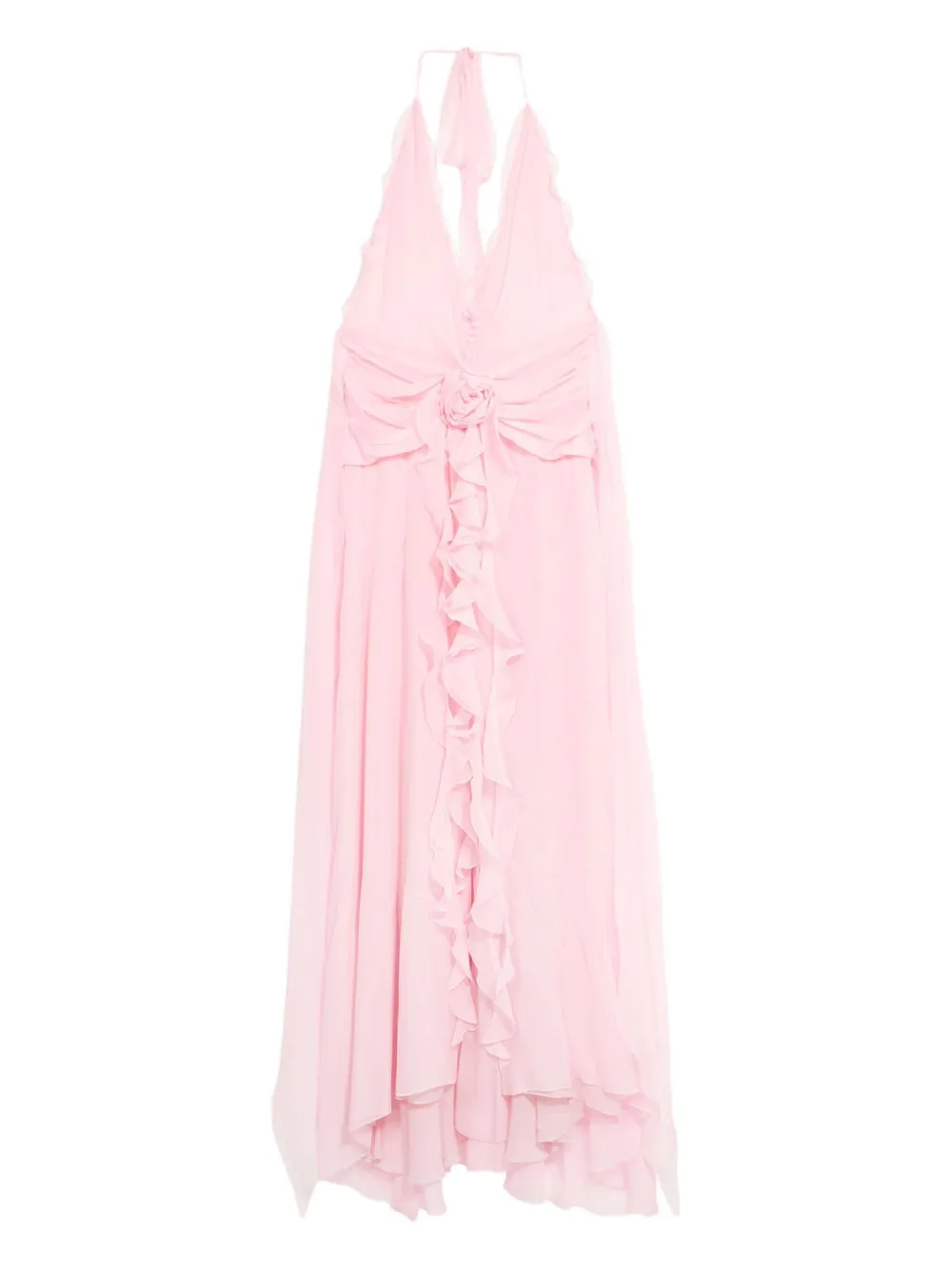 Blumarine rose-embellished ruffled maxi dress Roze