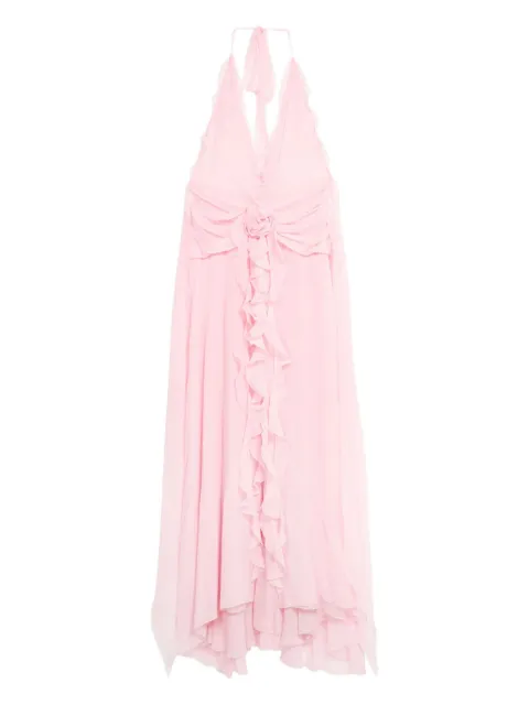 Blumarine rose-embellished ruffled maxi dress