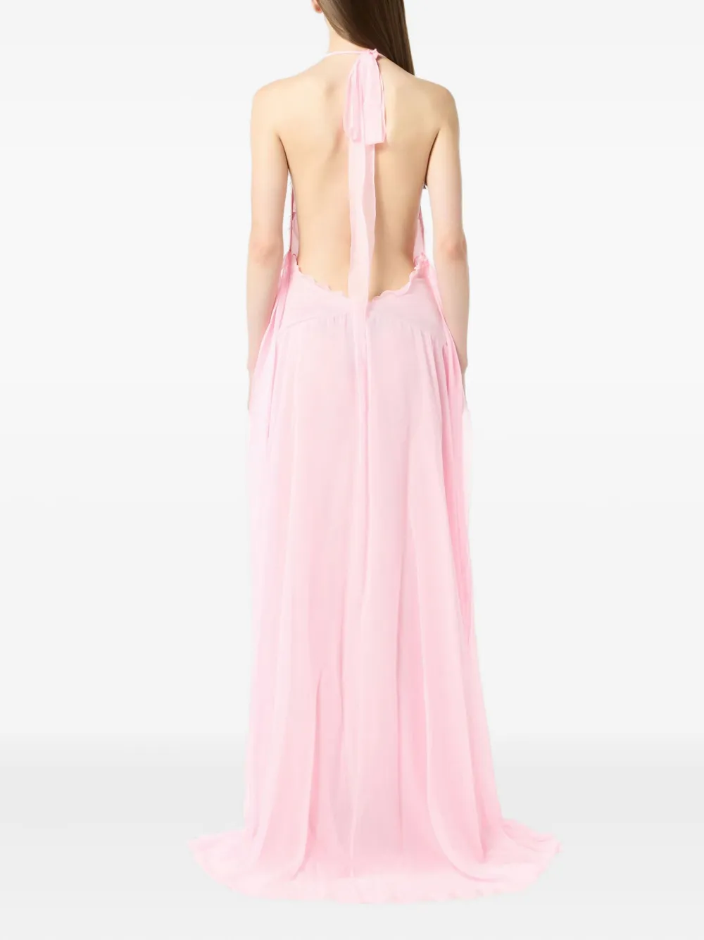 Blumarine rose-embellished ruffled maxi dress Roze
