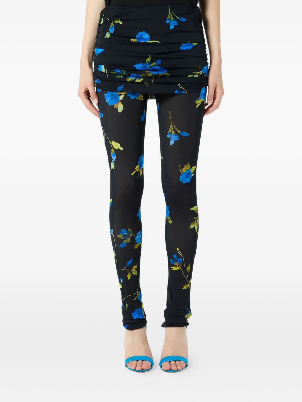Blumarine Gesmockte legging met bloemenprint Blauw