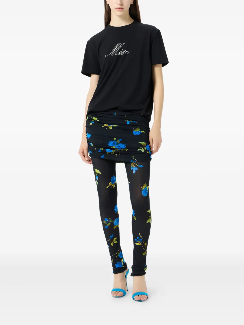 Blumarine Gesmockte legging met bloemenprint - Blauw