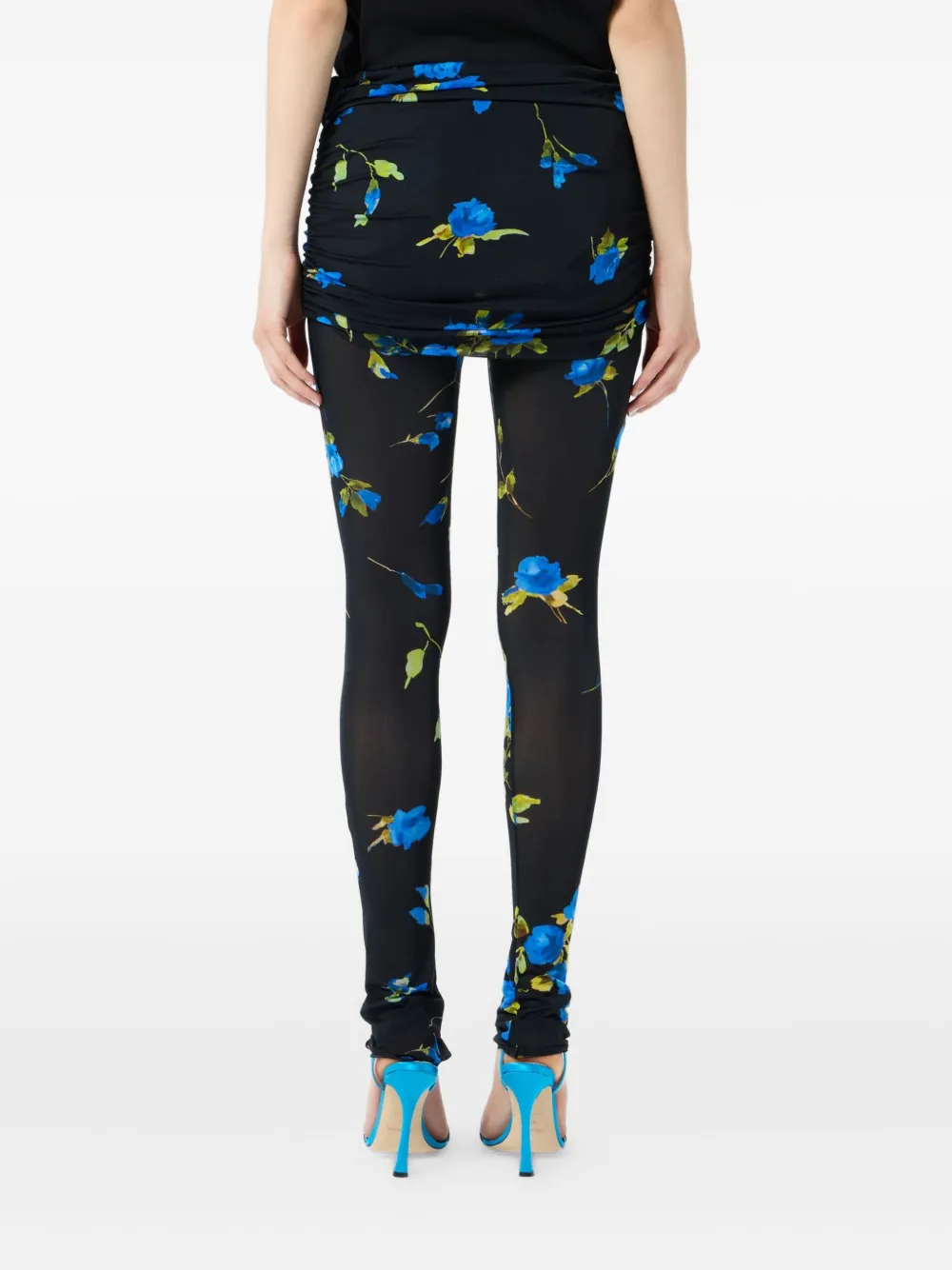 Blumarine Gesmockte legging met bloemenprint Blauw