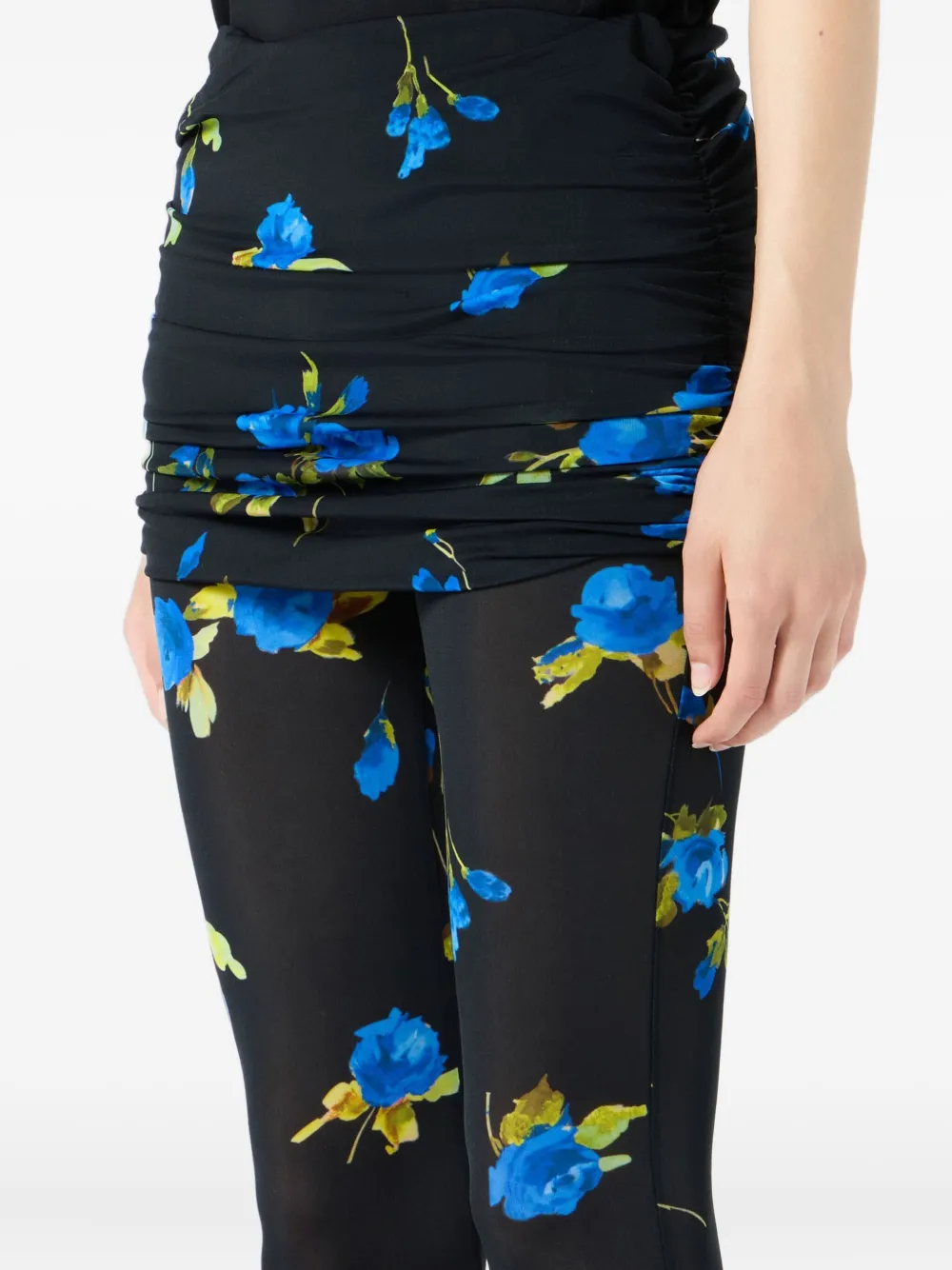 Blumarine Gesmockte legging met bloemenprint Blauw