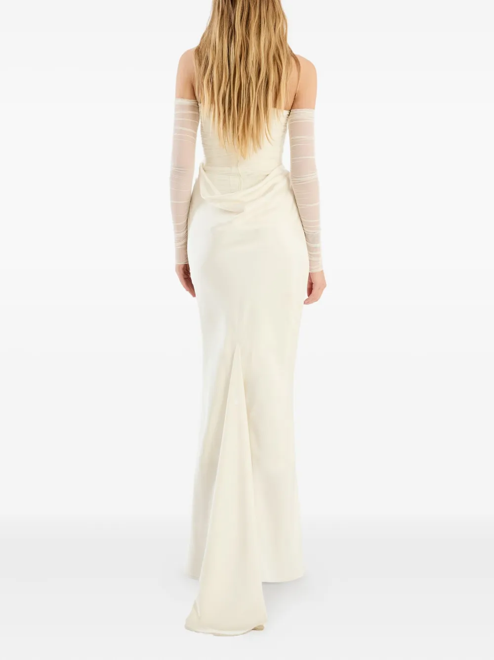 Rotate Birger Christensen Ruched Tulle And Satin Maxi Dress In White