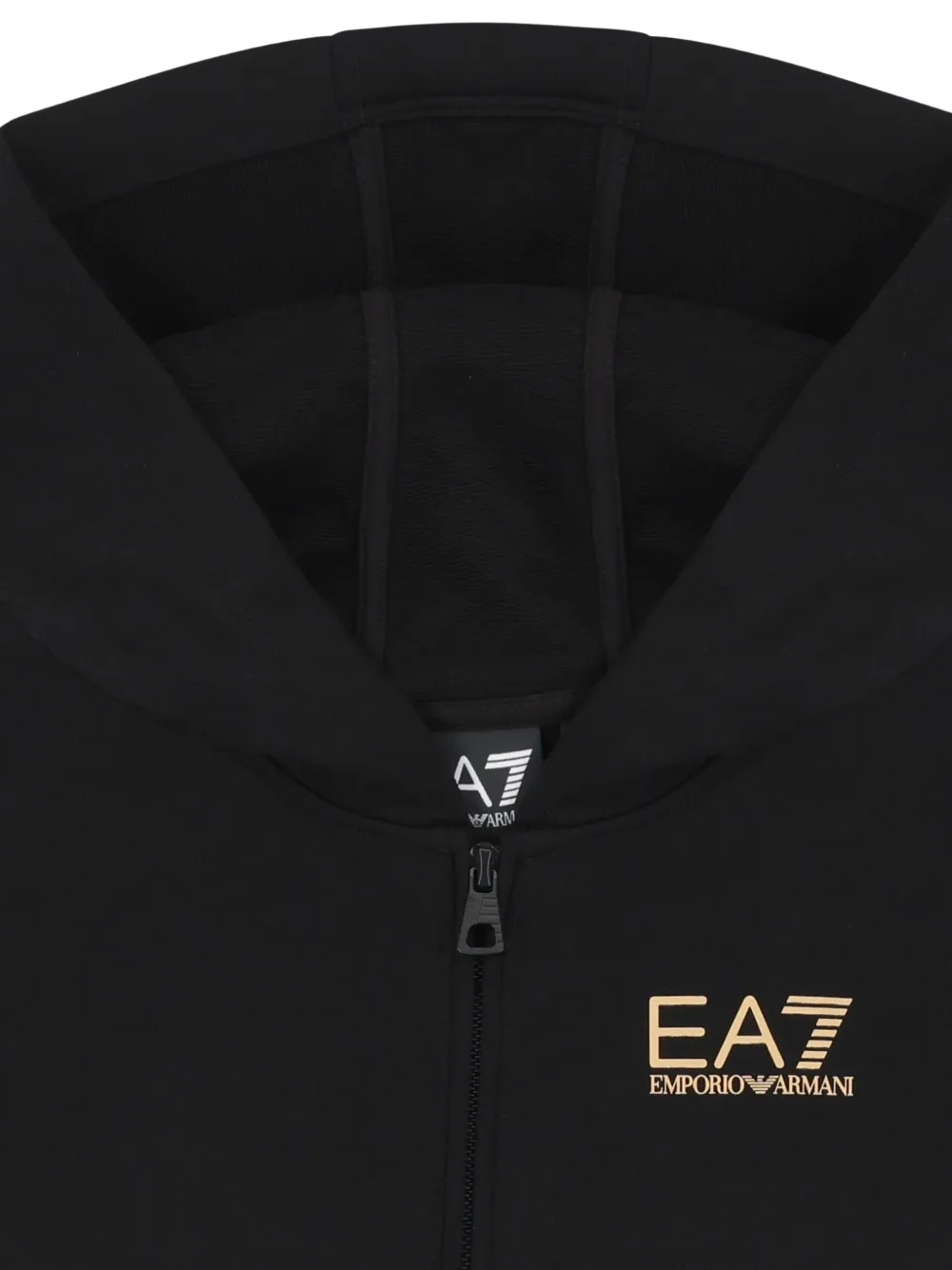 Emporio Armani Kids logo-print hooded zip-up jacket Zwart