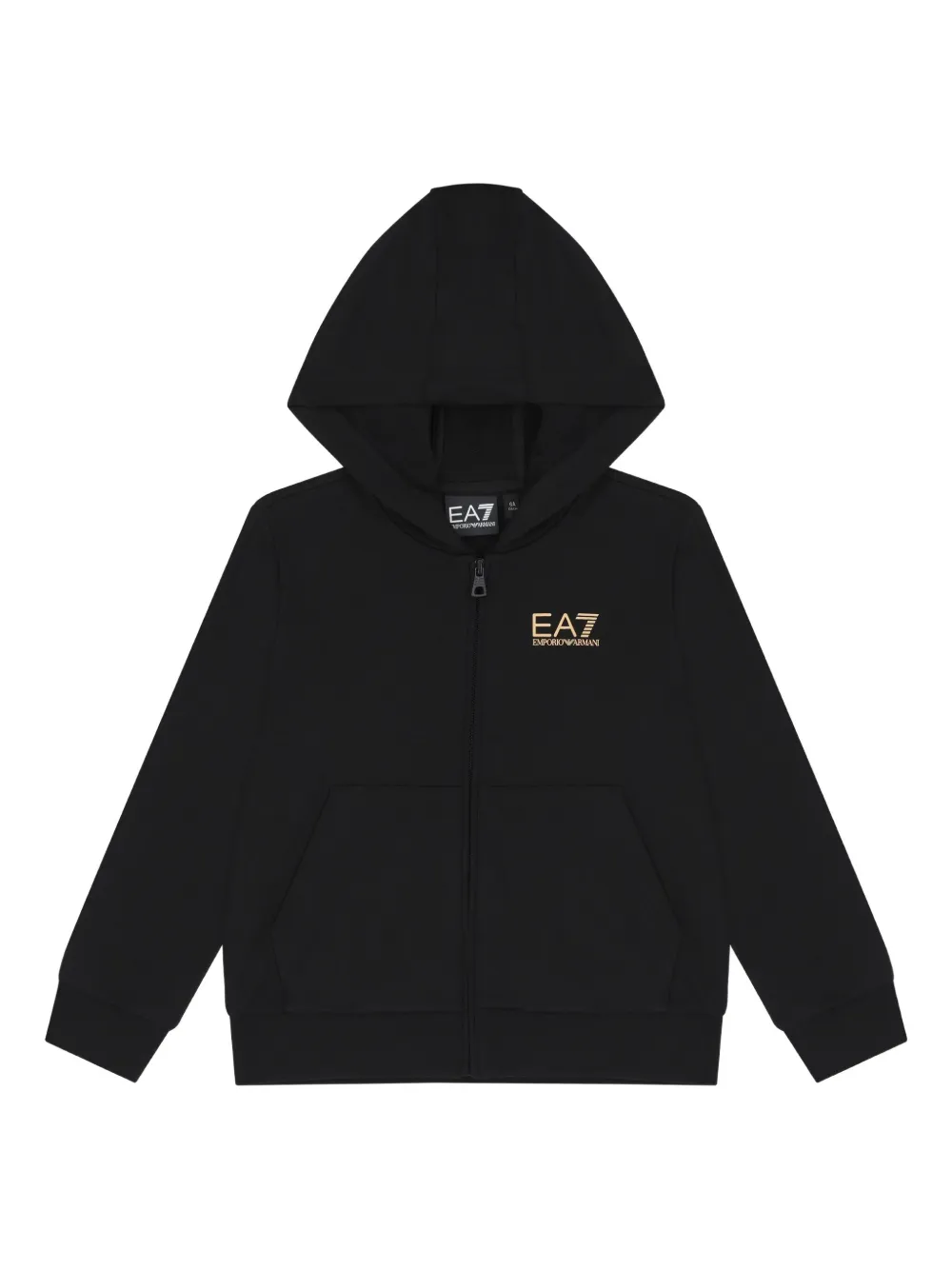 Emporio Armani Kids logo-print hooded zip-up jacket Zwart
