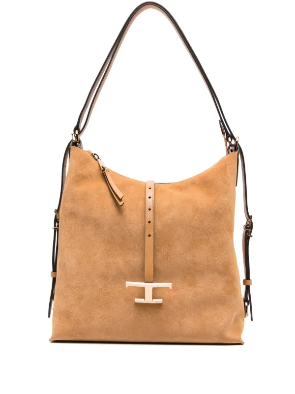 Tod's Timeless Suede T-buckle Shoulder Bag in Brown