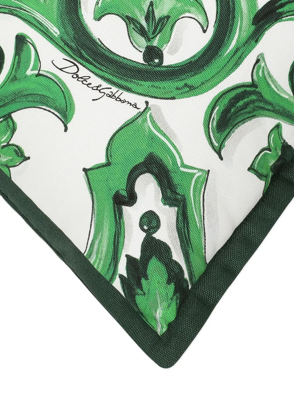 Dolce & Gabbana Casa Small Silk Canvas Cushion In Green