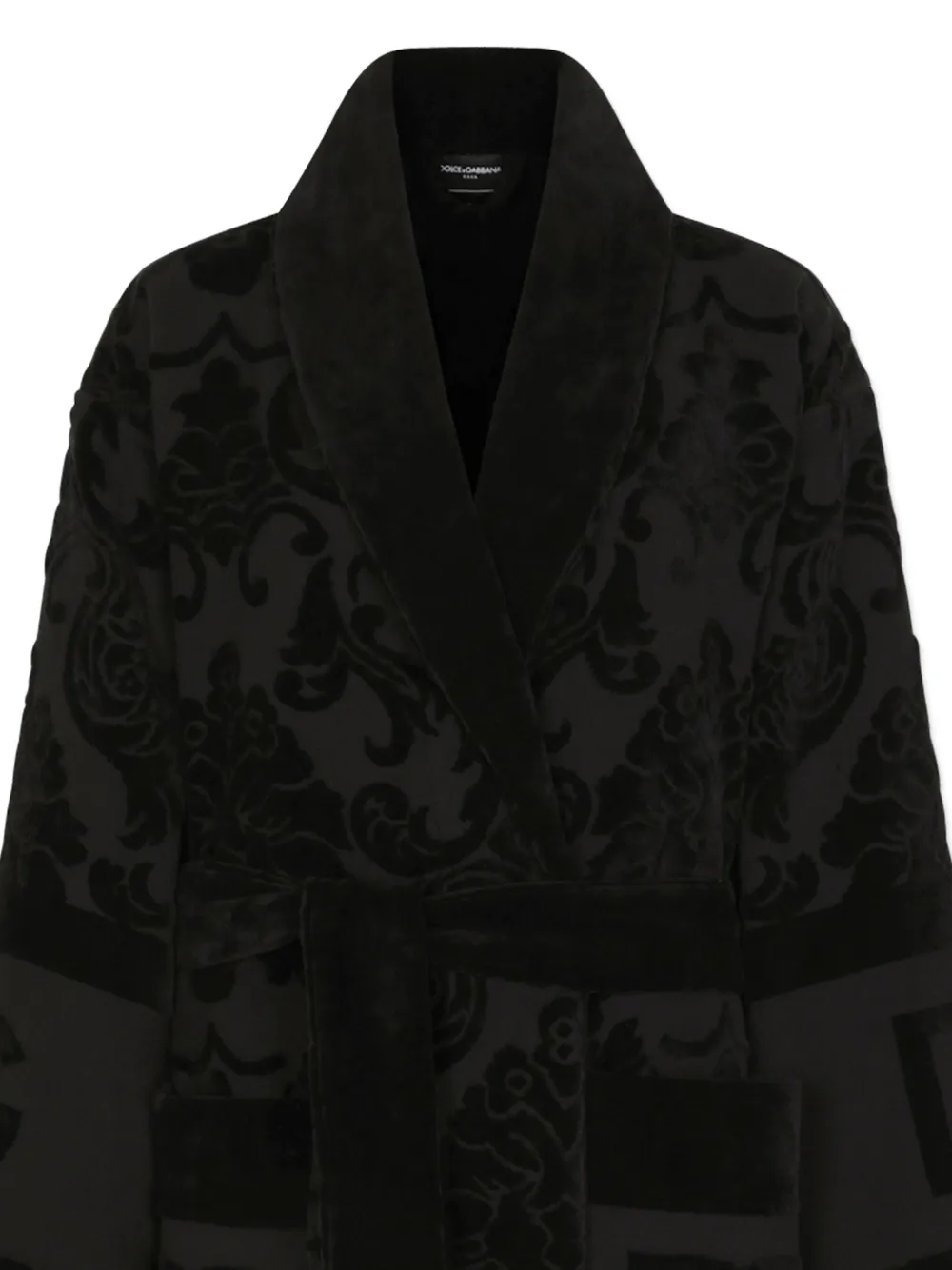 Dolce & Gabbana Casa Logo Monogram Jacquard Bathrobe In Black